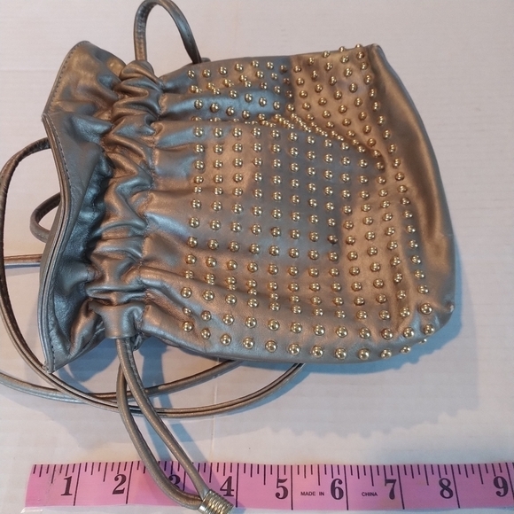 Gold Leather Studded Drawstring Bag - Picture 5 of 10